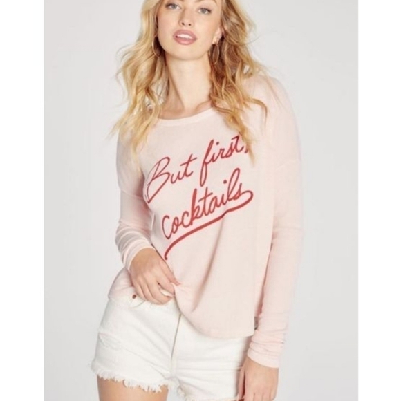Wildfox Tops - NWT Wildfox "But First Cocktails" Pullover in Blush Size XS